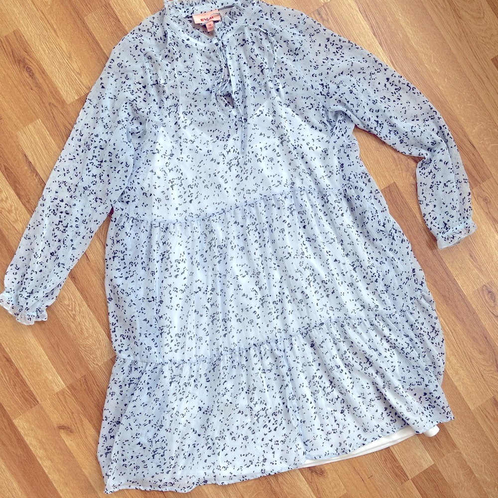 Blue Long Sleeve Dalmatian Print MIDI Slip Dress